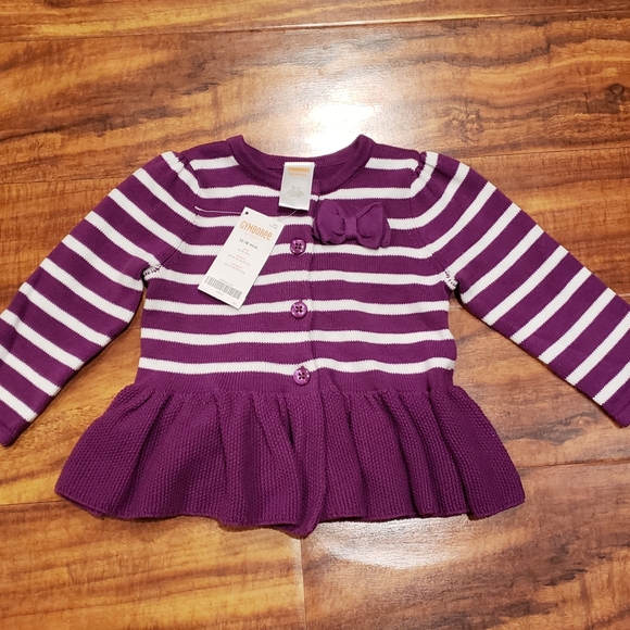 Gymboree NWT 12-18 months purple and white striped peplum sweater cardigan - Picture 2 of 6
